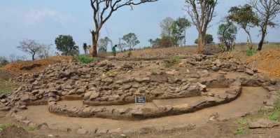 Figure 6. West view of Ngongo Mbata church—dated to the second quarter of the seventeenth century—during the 2013 excavations; in the foreground, one sees the wide staircase in front of the entrance and the simple nave, which served as a cemetery.